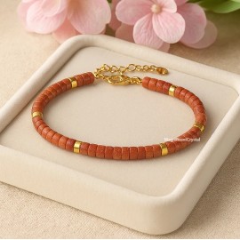 Unbranded Red Goldstone Bracelet Adjustable Clasp Minimalist Red Tube Gemstone Jewelry