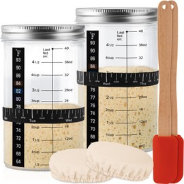 Tyniaide 40 Oz Sourdough Starter Kit 2 Pack– Extra Thermometer Strips and Breathable Covers Included in Sourdough Starter Jar – A Perfect Sourdough Bread Starter Kit for Beginners to Expert