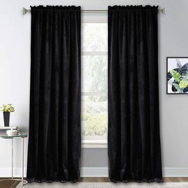RYB Home Black Velvet Curtains for Living Room - Soft Blackout Window Curtain Panels Thermal Insulated Privacy Luxury Backdrop for Dinning Room Studio, W 52 in x L 90 in, Black, 2 Pcs