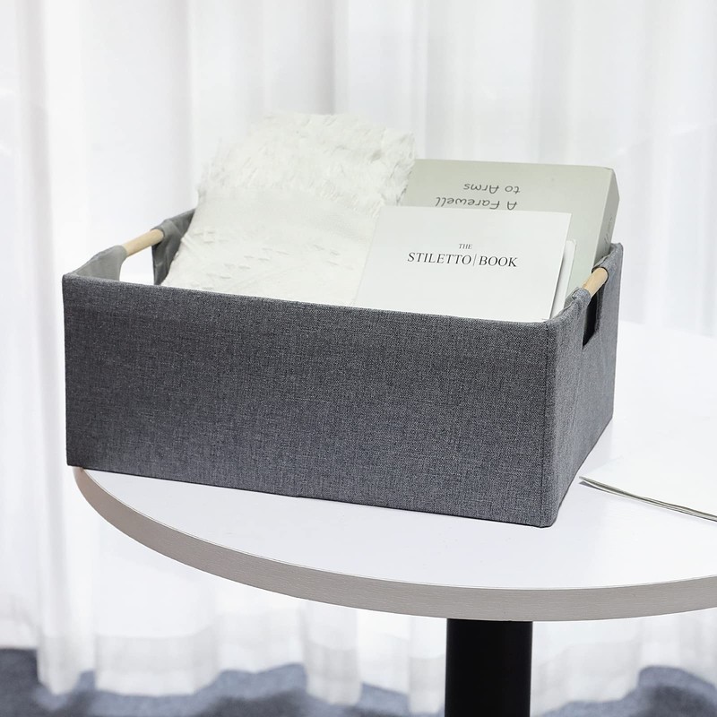 Fabric Storage Bin 3 Pack Foldable Cotton Linen Storage Basket