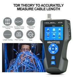 Network Cable Tester and Tracker, KOLSOL AT278 NF-8601S TDR Multifunction LCD LAN Ethernet Poe Cable Tester for RJ45/RJ11/BNC/Metal Cable - PING/POE Wire Tracker for Length & Distance to Fault Testing