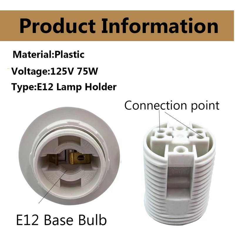 TWDRTDD E12 light Bulb socket,E12 Push in Lamp Holder, Plastic