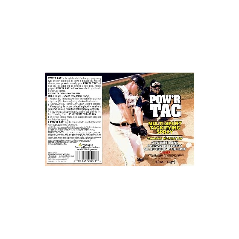 Pow’r Tac Grip Spray Tacky Non-Messy Clean Invisible Pine Tar