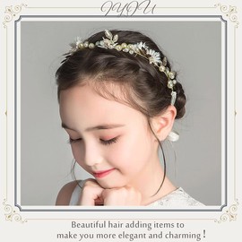 IYOU Flower Leaf Headpiece Gold Pearl First Communion Headband Crystal Floral Wedding Hair Accessories for Flower Girls and Bridesmaid.
