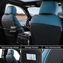 Coverado Tundra Seat Covers, Front Car Seat Covers Fit for Tundra 2007-2013 2022 2023 Faux Leather Seat Covers for Car Seat Protector Cushion for Truck Car Interior Accessories(Blue)