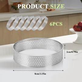 Teokantz 6 PCS Ø 8 cm Crumpet Rings Non Stick, Perforated Tart Ring 430 Stainless Steel, Pastry Rings for Tarts Pastries Mini Cakes Mini Pizzas Muffins