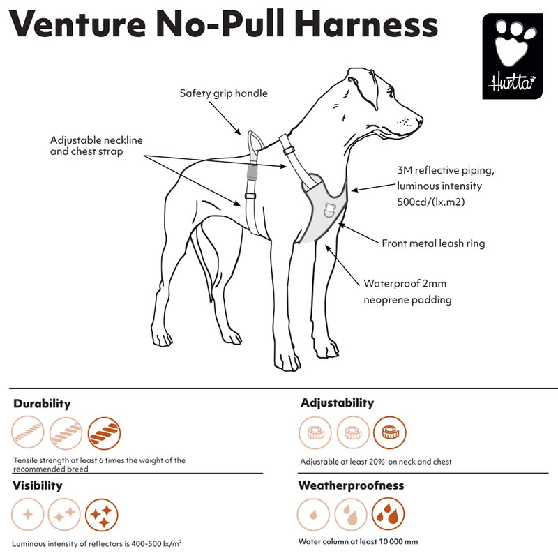 Hurtta Venture No-Pull Dog Harness, Shadow, 16-18 in