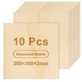 CheurYae 10pcs Basswood Plywood Sheets,300x300x2mm Plywood Sheets,Laser Engraving Materials,Unfinished Basswood Sheets Board for DIY,Crafts, Wood Engraving,Painting,Laser Cutting,CNC