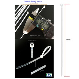 HS Clear Zip Ties 6 Inch Small (100 Pcs) 18 LBS Self Locking Zip Ties White Nylon Ties Thin,Strong and Durable