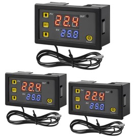 W3230 LCD Digital Thermostat, DC 12 V 20 A Digital Temperature Controller, Measuring Device, Temperature Switch -20-100°C with Temperature Sensor, LED Display, High Temperature Alarm, Digital