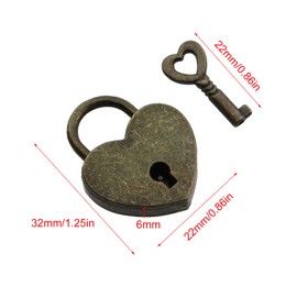 Guifeng 2PCS Mini Antique Brass Heart Lock with Key 1.25inch Vintage Heart Anti Theft Padlock Suitcase Luggage Key Padlock Alloy Lock Laptop Stationery Jewellery Padlock