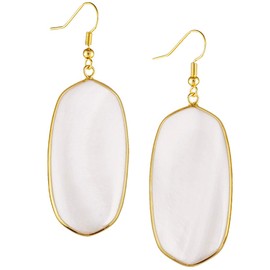 mookaitedecor Natural White Shell Earrings for Women Rectangular Gold Plated Earrings Healing Crystal Earrings White Stone Earrings Semi Precious Stone Earrings Dangle Drop Earrings Jewellery Gift