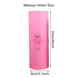 Makeup Brush Holder with Lid Portable PU Leather Make up Brush Case Organizer Cosmetic Cup Cylinder Makeup Travel Brush Brushes Storage Box Case Bag with Buckle Design for Travel or Home (Pink)