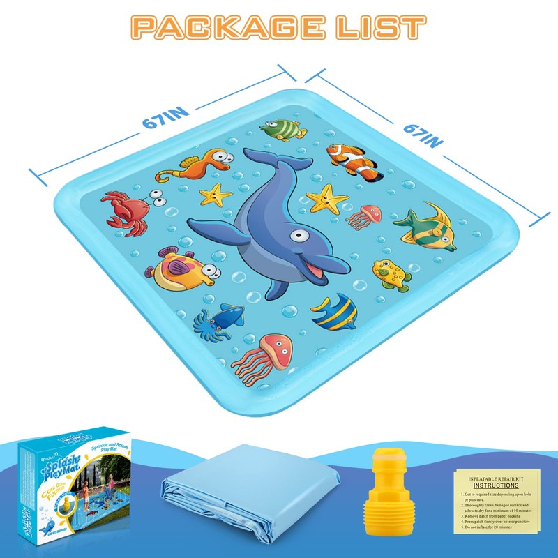 Growsland Splash Pad for Toddlers, Outdoor Sprinkler for Kids, 67"