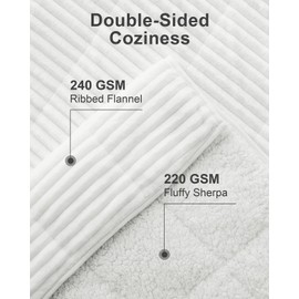 Eazfy Pro Sherpa Fleece Adult Weighted Blankets 20lbs with Ribbed Stripes, Dual Sided Fuzzy Warm Blanket for Couch Bed Sofa, Heavy Thick Blankets with Ceramic Beads Great for Sleep, White, 60" x 80"