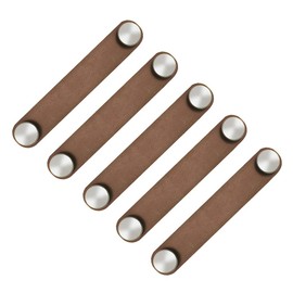 POFET 5pcs Nordic Wardrobe Cabinet Door Handle Soft PU Leather Door Handles for Cupboard Drawer Pull Knobs Furniture Hardware(26 x 140mm)- Brown