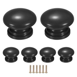 M METERXITY 6-Pack Kicthen Cabinet Knobs, 1-3/8 in(35mm) Solid Wood Round Drawer Pull Handle for Dresser/Office/Cupboard, Drawer Knob Hardware [Black]