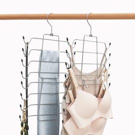 MEOKEY 2 Stück Kleiderbügel Platzsparende Folding Kleiderschrank Closet Organizer Multilayer Edelstahl Zusammenklappbar Aufbewahrungsschrank Silber für Tank Tops, Cami, BHS, Schlafanzüge, Badeanzug