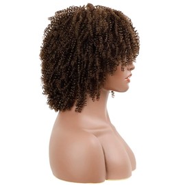 Black Textures Synthetic Kinky Curly Wig, 12 Inches Heat Resistant (Brown (#4))