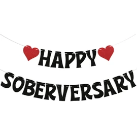 Happy Soberversary Banner - Happy Sober Anniversary Decor, Happy Sobriety, Celebrate Recovery Birthday Party Decorations Black Glitter