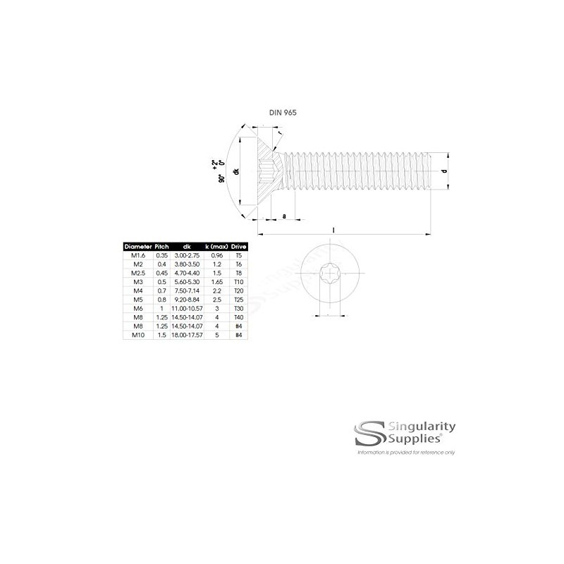 M5 (5mm x 45mm) TX Socket Countersunk Machine Screw (Bolt)