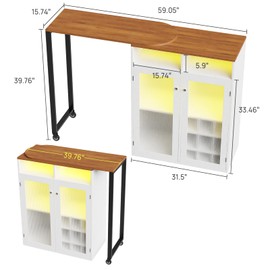 Bar Cabinet with Storage for Home, 360° Rotating Wine Cabinet, LED Bar Table with Power Outlet Wine Rack & Glass Holder, Breakfast Bar Counter, Small Coffee Bar for Living Room Apartment Office(White)