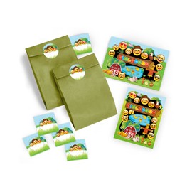 JuNa-Experten 6 Invitation Cards Birthday Children Farm for Girls Boys Including 6 Envelopes, 6 Bags / Green, 6 Stickers/Colourful Invitations/Birthday Invitations/Card Set/Animals Farm Animals
