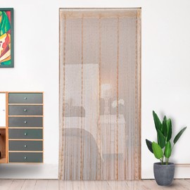 HYSENM Soft Balls String Curtains 39"X79" Fringe Window Panel Fly Screen Room Dividers Curtain for Door Doorways Windows Living Room Bedroom Wedding Party Hotel Restaurant, Beige 39"X79"