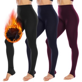 NORMOV 3 Piece Winter Warm Fleece Lined Leggings Women,Thick Thermal Velvet Tights(Black/Navy/Wine-M/L)-1