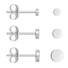 3 Pairs of Stud Earrings Gold Set Women's 14K Gold-Plated Waterproof Earrings 925 Sterling Silver Stud Hypoallergenic Small Round Zirconia Heart Earrings (Silver), Sterling Silver, Nothing