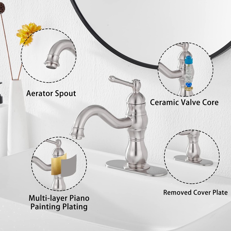 Bathroom Faucet Brushed Nickel GGStudy 360° Swivel Bathroom Vanity Faucet