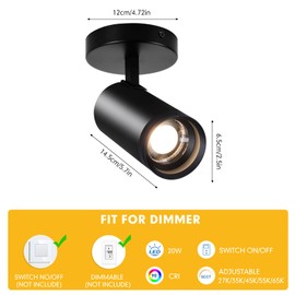 SWORDFORCE 5-Color Zoomable LED Ceiling Spotlight 20W Directional Ceiling Spot Lights Indoor Flush Mount Adjustable Spotlight Fixtures Dimmable Spotlight for Living Room Wall Pictures