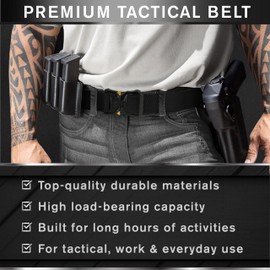 TECEUM Tactical Belt – Black B1 S – Heavy-Duty Military, Work, Hiking,Rigger, Utility, EDC Men’s Belts – Quick-Release – Nylon Web