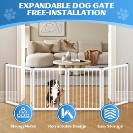 Freestanding Short Dog Gate, 16.5" Tall Small Pet Gate Easily Step Over, Metal Foldable Pet Gate, Up to 51" Wide Puppy Fence, Gate for Stairs and Doorways, Indoor, Outdoor Use, No Drill Pressure Mount