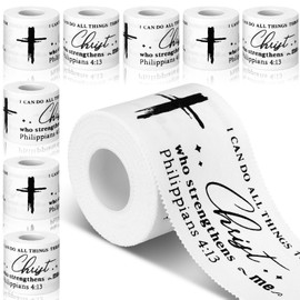 Geiserailie 8 Rolls Christian Cross Athletic Tape Gifts Bulk Bible Verse Sport Wrist Tapes White Hockey Football Gymnastics Volleyball Baseball Tape Adhesive 2 Inch Wide Ankle Finger Knee Wrap
