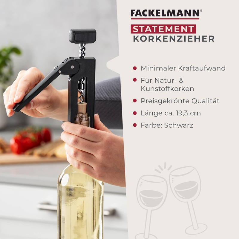 Fackelmann Corkscrew, 193 mm, ergonomic handle, innovative mechanism, suitable for