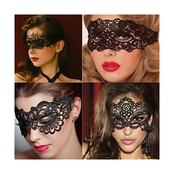 Dusenly 4pcs Black Lace Masquerade Mask Women Venetian Masks Lace Maskes for Party Evening Prom Ball Bachelorette Party Costumes Accessories