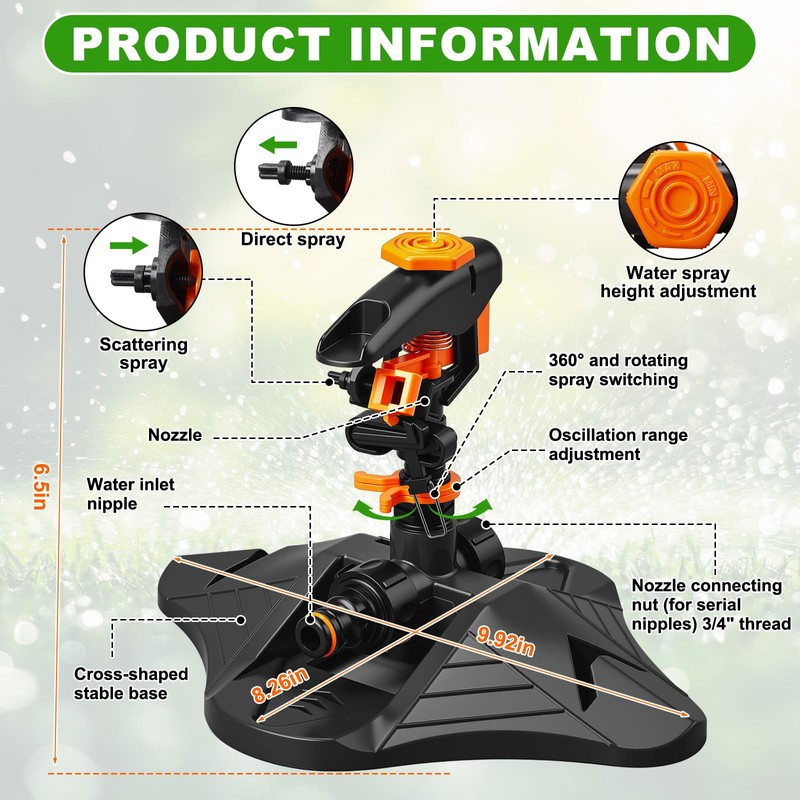 Jingmore 2 Pack Pulsating Lawn Sprinkler for Large Yard, 800