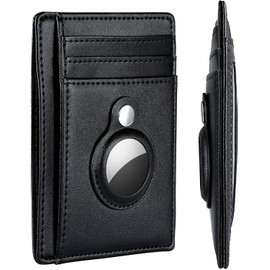 KF-Premium Black Minimalist AirTag Wallet - PU Leather Credit Card Money Holder Apples Air Tag Cover Case for Men & Women