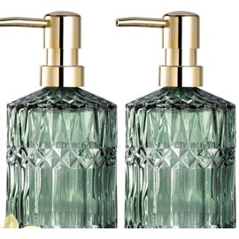Seifenspender,2 PCS Glas Seifenspender,Moderne Seifenspender Grün,400ml Soap Dispenser,Shampoo Flaschen zum Befüllen,mit Kunststoffpumpe,für Badezimmer, Arbeitsplatte, Küche