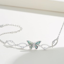 Cuoka Butterfly Bracelet for Women 925 Sterling Silver Abalone Shell bracelets Adjustable Jewelry Gifts on Birthday Mother's Day Anniversary Valentine's Day Christmas