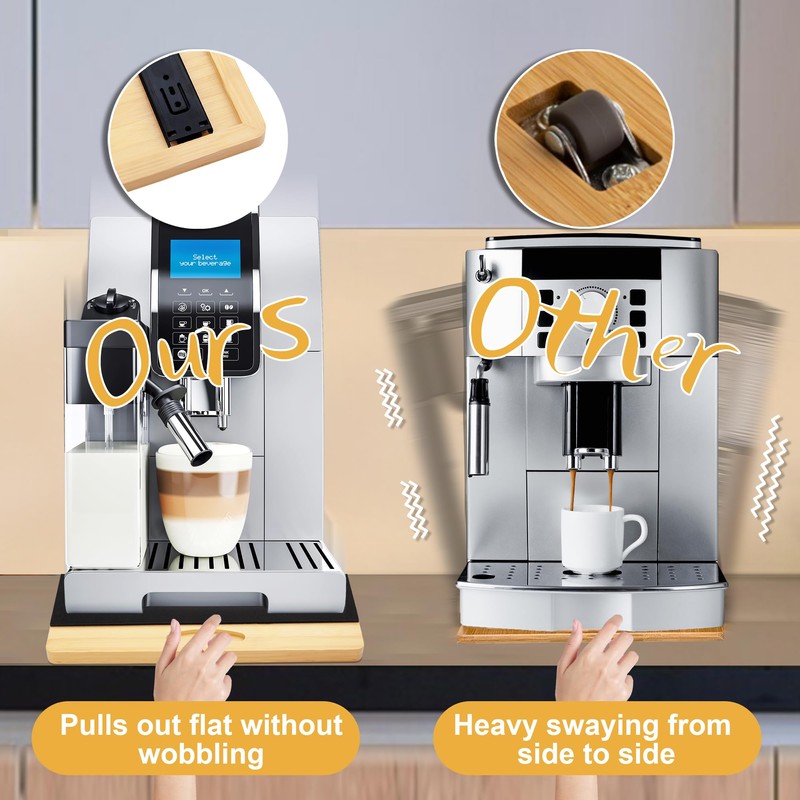 MinBoo Bamboo Appliance Slider,Sliding Tray for Coffee Maker, Kitchen Countertop