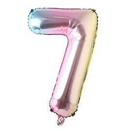 32 Inch Number Balloons Foil Ballon Rainbow Gradient Digit Ball Colorful Wedding Birthday Party Decoration Baby Shower Supplies (32 inch Rainbow 7)