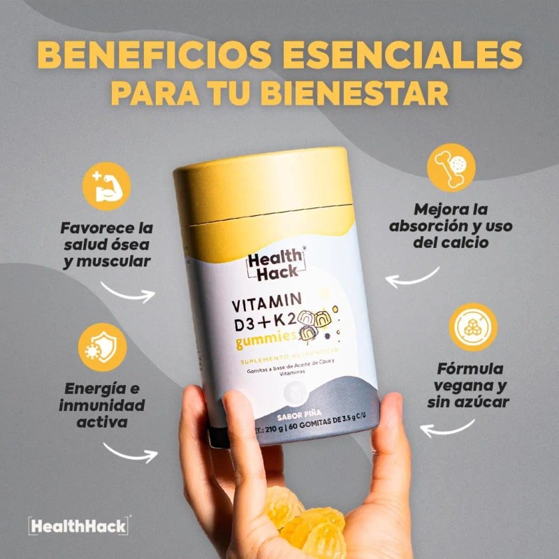 Vitamina D3 + K2 Coconut Oil En Gomitas 60 Gummies