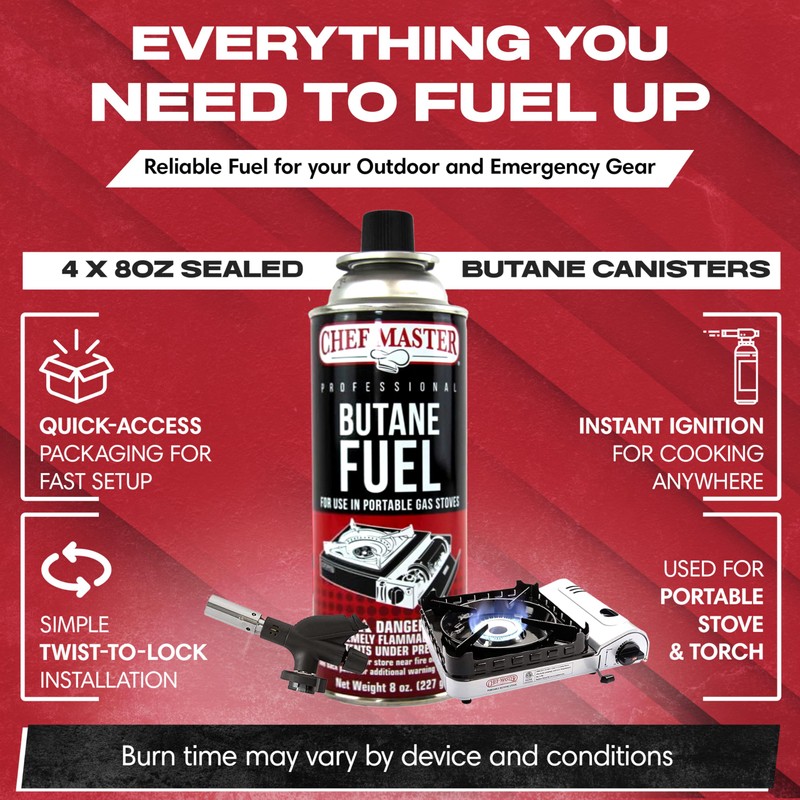 Chef Master 24x 8oz Butane Fuel Canister - Butane Fuel