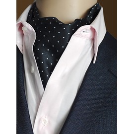 WANYING Men's Ascot Tie Scarf Cravat Ties Simple Chic for Gentleman, A01 Polka Dot 3 in 1 Sets - Black Dark Blue Bordeaux