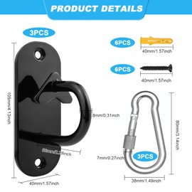 cersaty® Pack of 3 Resistance Band Wall Anchor, Black Fitness Rope Holder for Strength Training, Fitness, Punch Bag, Potted Plant, Swings with 3 Screw Carabiners