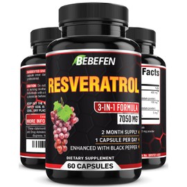 Resveratrol Supplement - 98% Trans-Resveratrol - 7050mg Formula Pills with Black Pepper Extract - 60 Capsules for Supports Immune System - 2 Month Supply