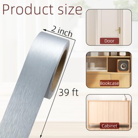Ruaniao Peel and Stick PVC Self-Adhesive Border Trim, 2 Inch X 39 Ft PVC Baseboard Molding Trim Repair Tape, Brushed Silver Mirror Tape Border for Home Kitchen, Dining Room, Office, Bathroom
