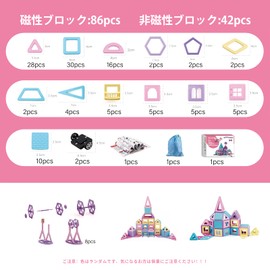 HIWO Magnetic Blocks, 128 pcs, Magnetic Toys, Girls, Toys, Magnetic Blocks, Children, Educational Toys, Toddlers, Boys, Magnetic Toys, 3D Puzzle, Game, Model DIY, Building Blocks, Toys, Keys, Birthday, Gift, Christmas, Gift, Gift, Cute, Japanese Instruct